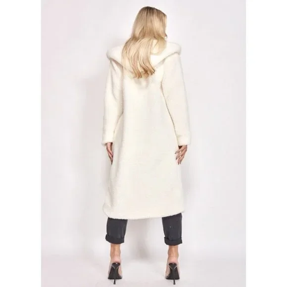 1 DAY SALE! Long Sleeve Hoodie Hooded Long Maxi Borg Teddy Bear Fur Coat - Picture 7 of 15